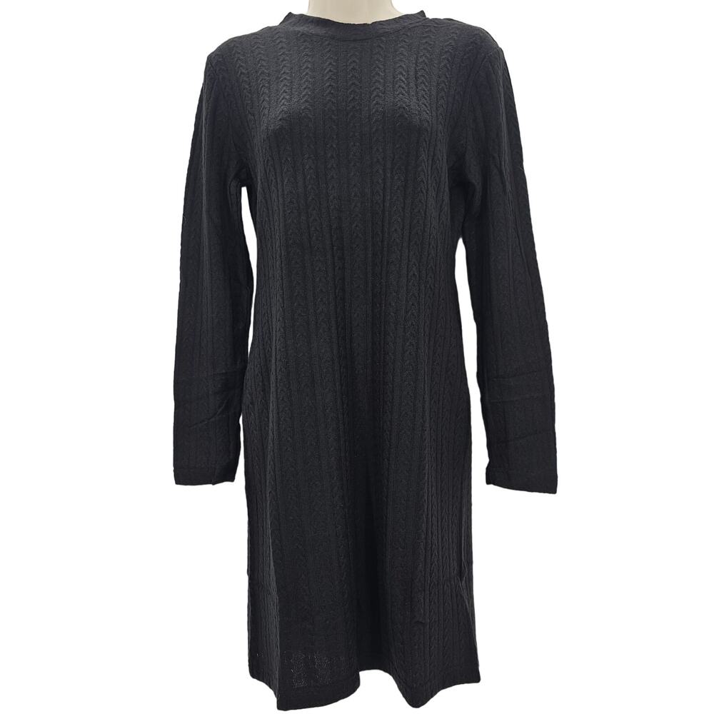 Band Of The Free Womans size L Black Long Sleeve Rib Knit Midi Sweater Dress NEW